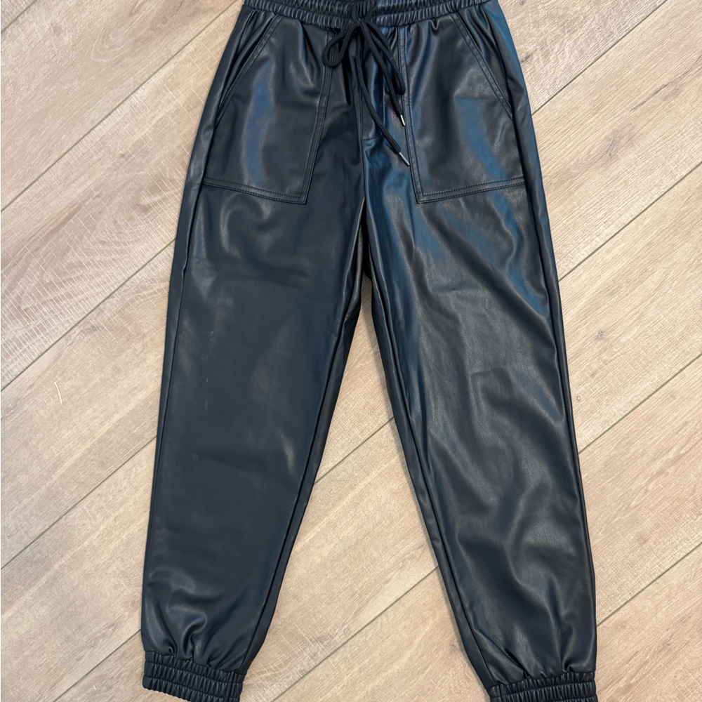 Black Faux Leather Joggers